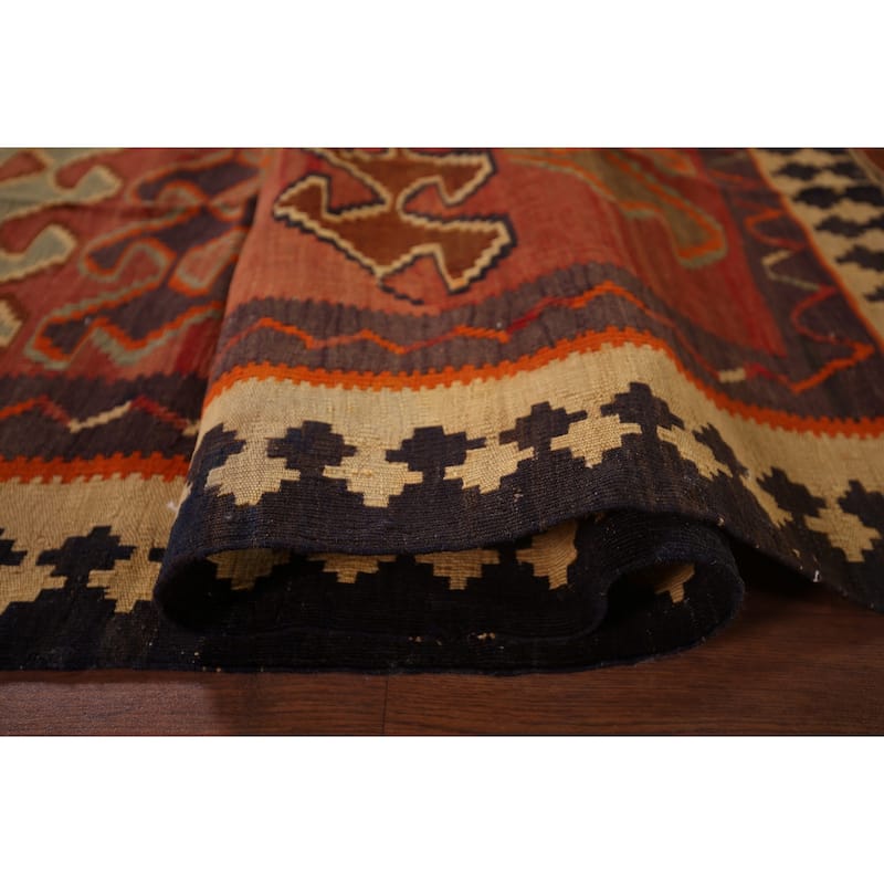 Vegetable Dye Kilim Qashqai Persian Runner Rug Flatweave Wool Carpet - 4'4"x 9'0"