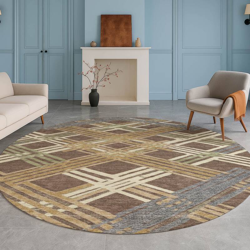 Machine Washable Indoor/ Outdoor Modern Trellis Chantille Rug