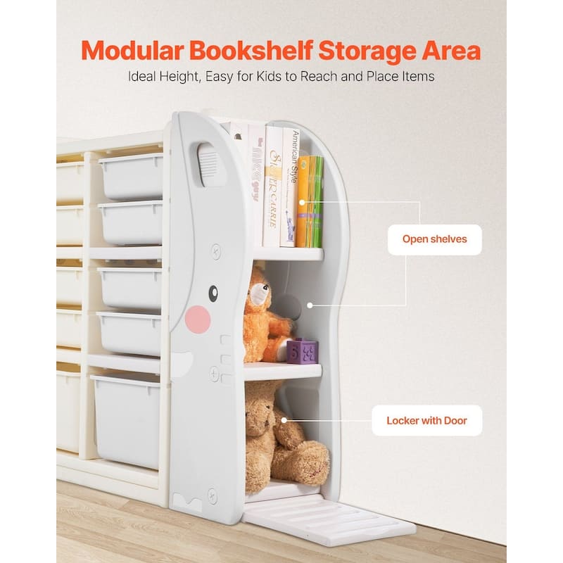 Kids Toy Storage, 4-Tier Elephant-Shape Toy Storage Organizer with 10 Plastic Bins, Kids Cubby Cabinet Made for Study Room