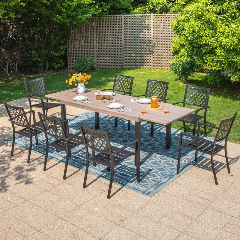 MAISON ARTS 7/9-Pieces Patio Dining Set with Metal Rectangle Expandable Table and Metal Stackable Chairs