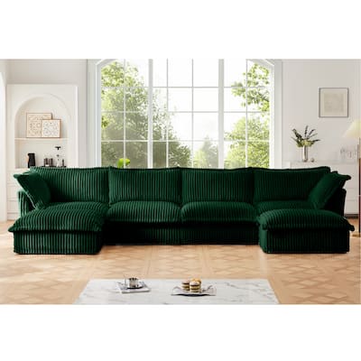 156.6" U-Shaped Corduroy Sectional Sofa with Deep Seat & Slipcover