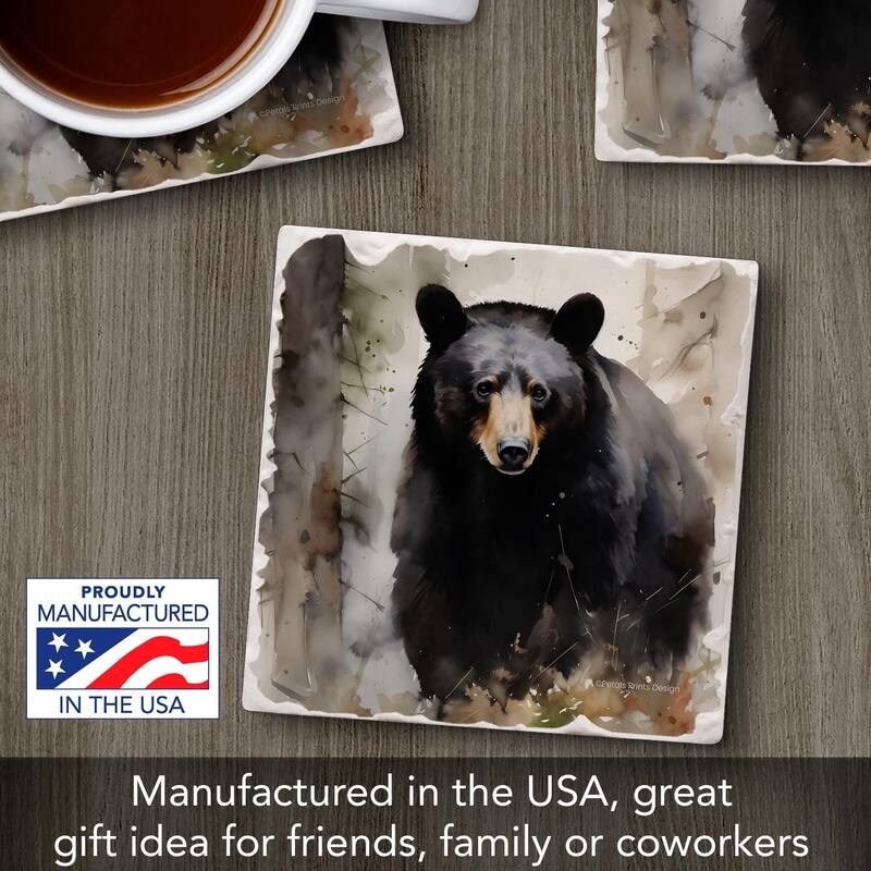 Bass Attack 4 Pack Tumbled Tile Stone Coaster with Protective Cork Backing Manufactured in The USA 4" Square