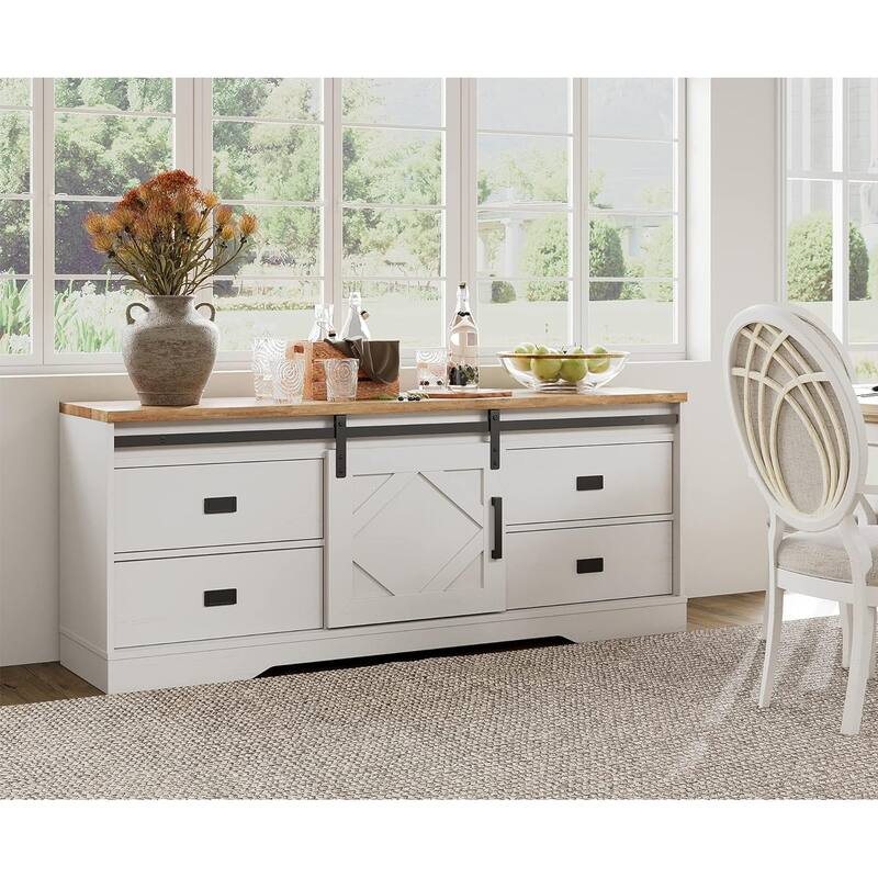 WAMPAT Farmhouse TV Stand with Sliding Barn Door for Living Room