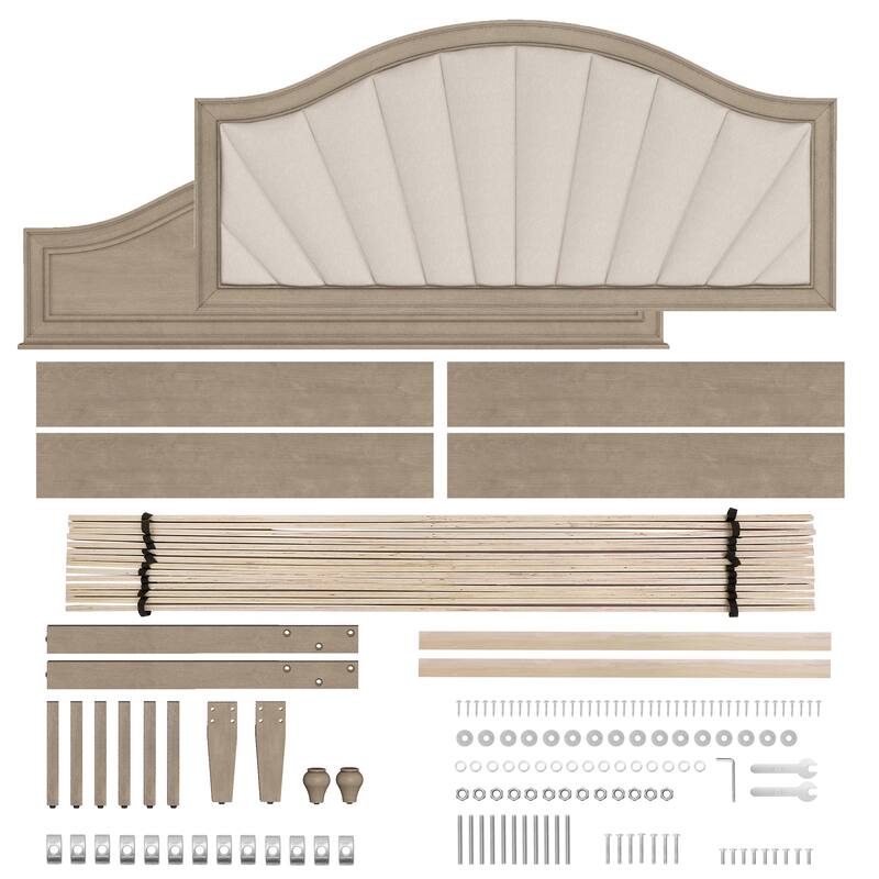 Modern Wooden Upholstered Platform Bed Frame Queen/King Size with Headboard