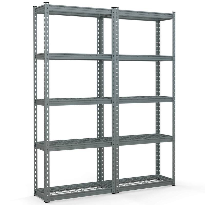 Gymax 2 PCS 5-Tier Metal Shelving Unit Heavy Duty Wire Storage Rack - Grey