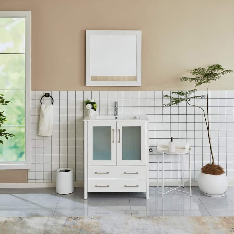 Vanity Art 30-in. Single-sink Bathroom Vanity w/ Wall Mirror - 29.1 W x 18.1 D x 35.8 H - White