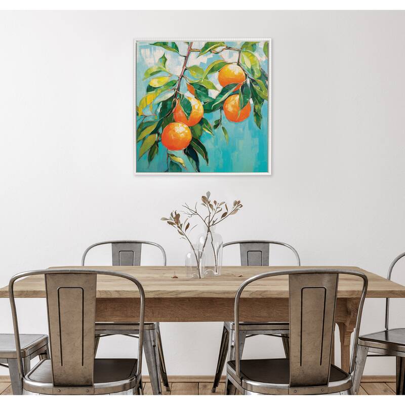 Kate and Laurel Sylvie Beaded Orange Tree Framed Canvas by The Creative Bunch Studio