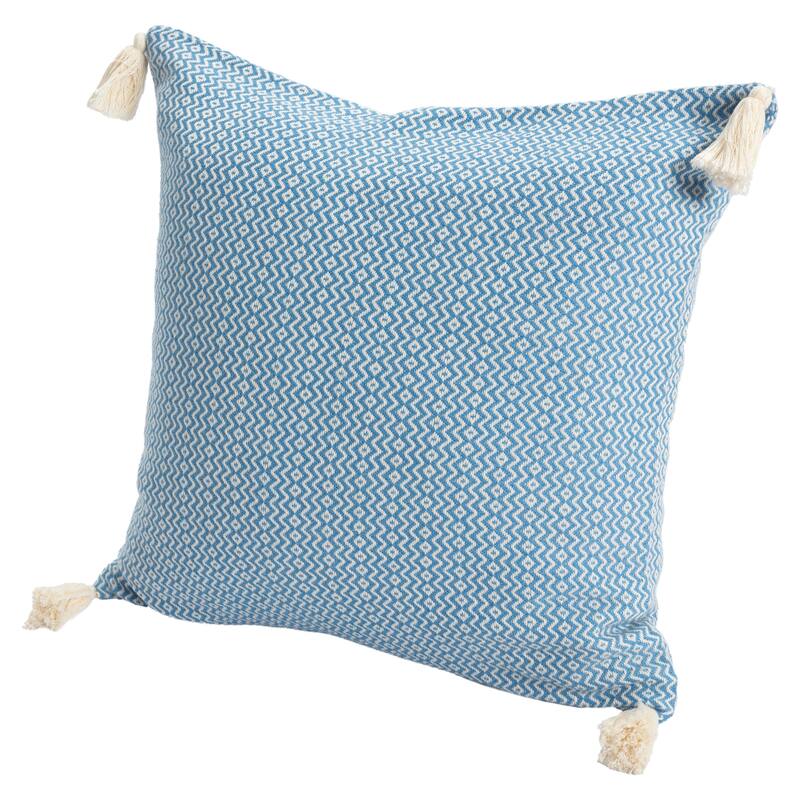 Geometric Chevron Square Throw Pillow with Tassels - 18" - Blue and White