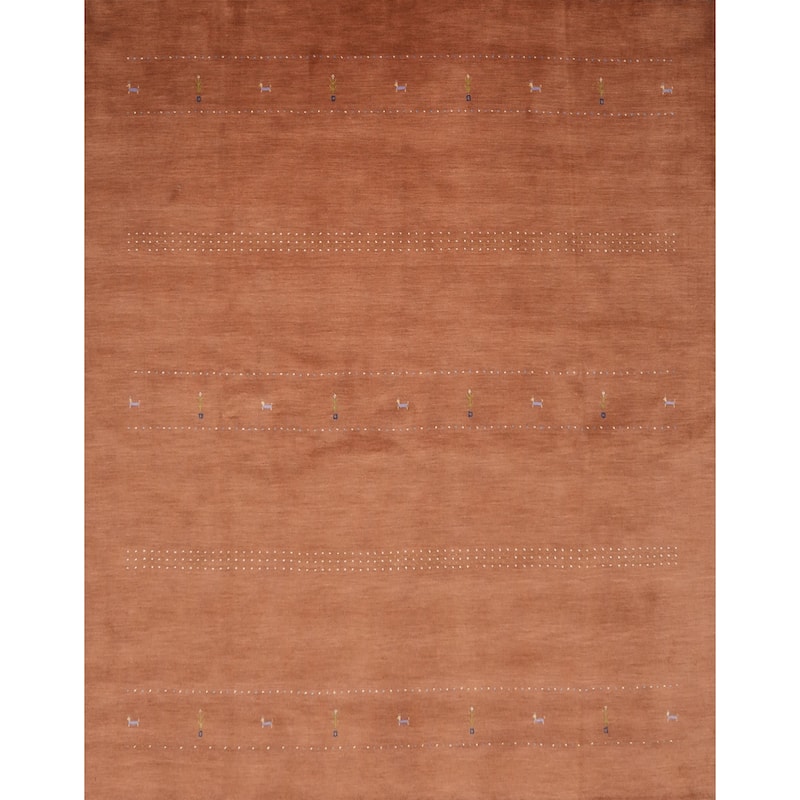 Hand Knotted Oriental 100% Wool Carpet Tribal Animal Pictorial Oranges & Rust Gabbeh Area Rug - 8' 11'' X 9' 3''