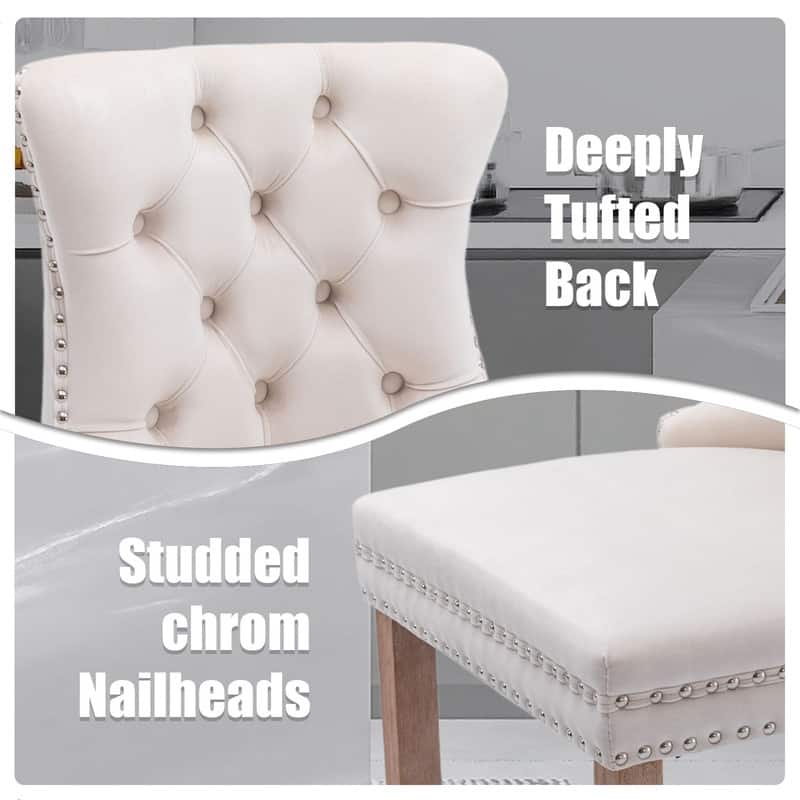 Wing Back Velvet Tufted Nailhead Barstools(Set of 4)