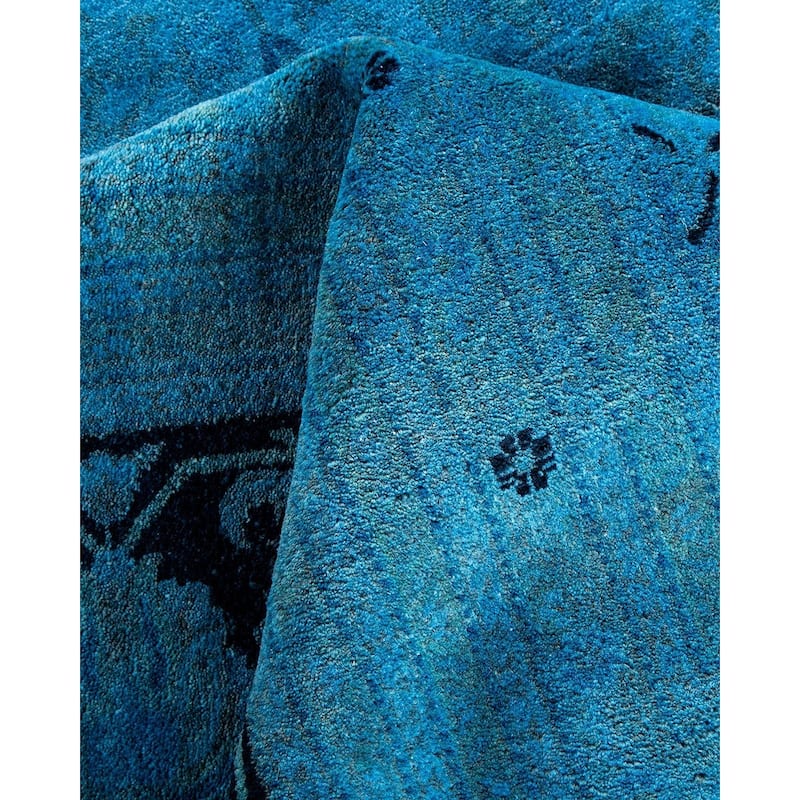 Overton Hand Knotted Wool Vintage Inspired Modern Contemporary Overdyed Blue Area Rug - 12' 3" x 17' 6"
