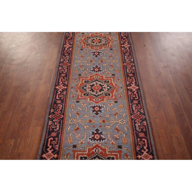 Blue Heriz Serapi Oriental Runner Rug Handmade Wool Carpet - 2'7"x 7'11"
