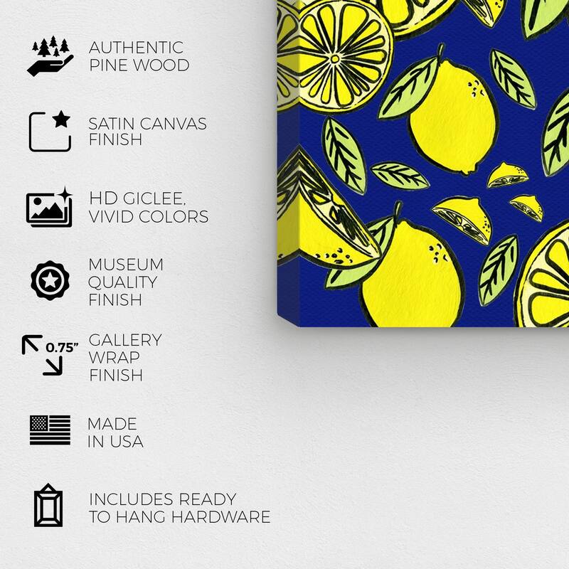 Wynwood Studio 'Juicy, Sweet, And Sour' Food and Cuisine Wall Art Canvas Print Fruits - Yellow, Blue