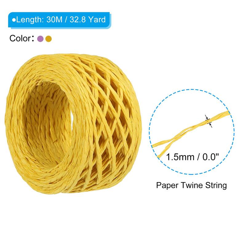 4 Rolls Raffia Ribbon, Paper Twine String - Purple, Yellow - 32.8 Yard