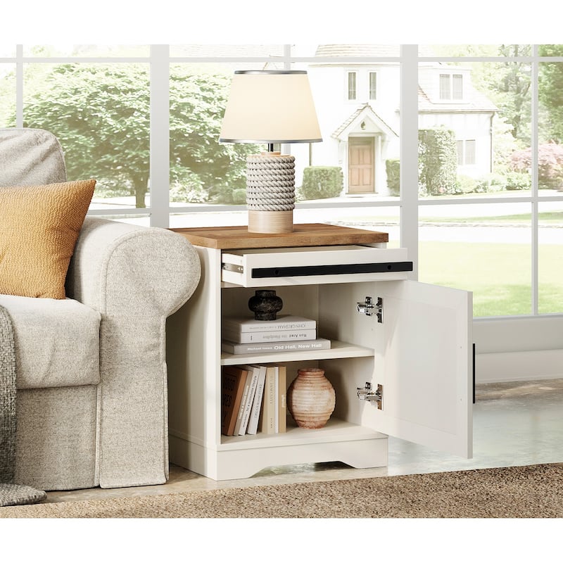 WAMPAT Farmhouse Nightstand with Drawer and Cabinet for Bed Room