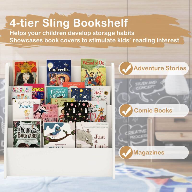 Costway 4-tier Kids Wooden Bookshelf Toddlers Book Rack with Deep - See Details