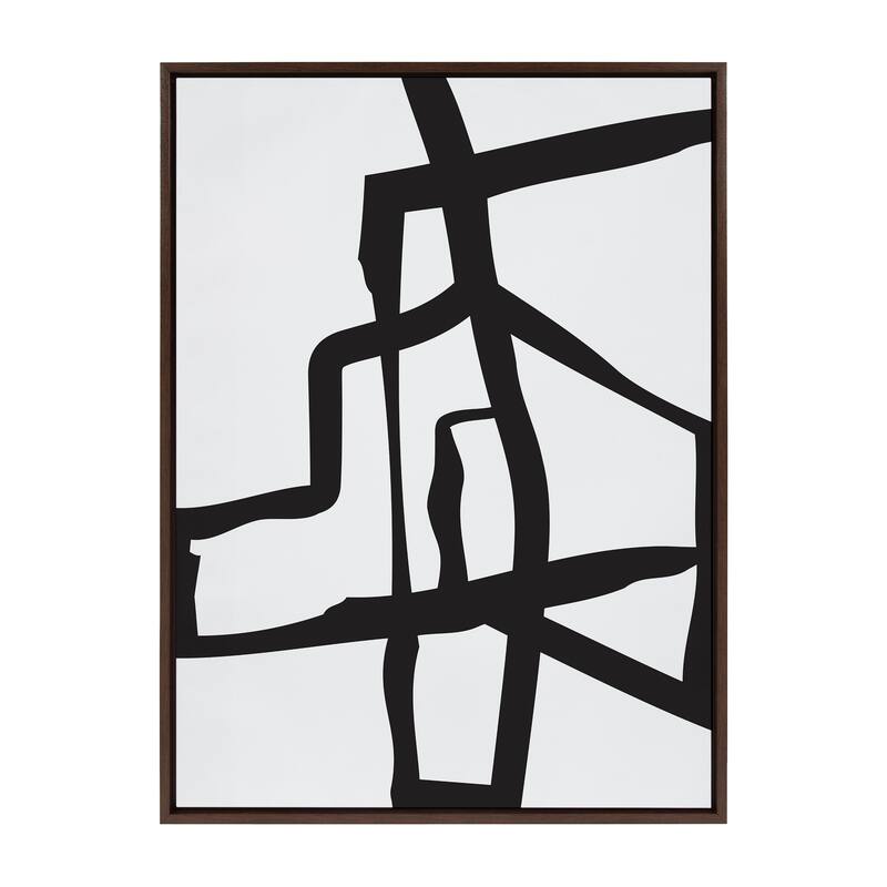 Kate and Laurel Sylvie Bold Sophisticated Abstract Black Stroke Framed Canvas by The Creative Bunch Studio
