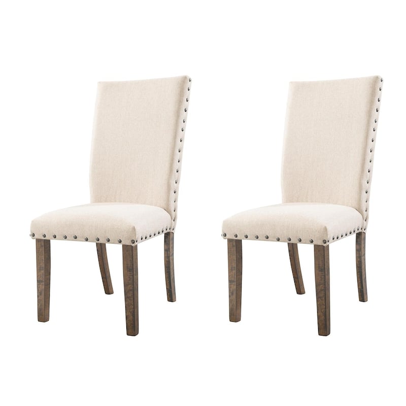 Upholstered Side Chairs Set of 2 - Modern Dining Chairs, Living Room Accent Chairs, Cream Linen Fabric - 40