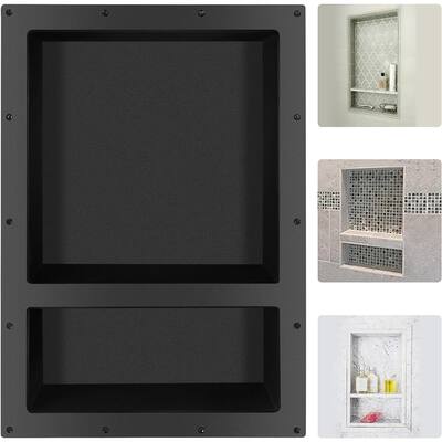 17 in. W x 25 in. H x 3.8 in. D Bathroom Shower Niche Ready for Tile Double Shelf for Shampoo, Toiletry Storage in Black