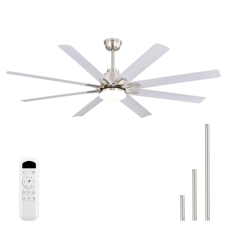Sofucor 52 Inch Ceiling Fans with Lights and Remote,Reversible DC Motor,8 ABS Blades Indoor/Outdoor,Smart Control Optional - Remote Control - Nickel with White Blades