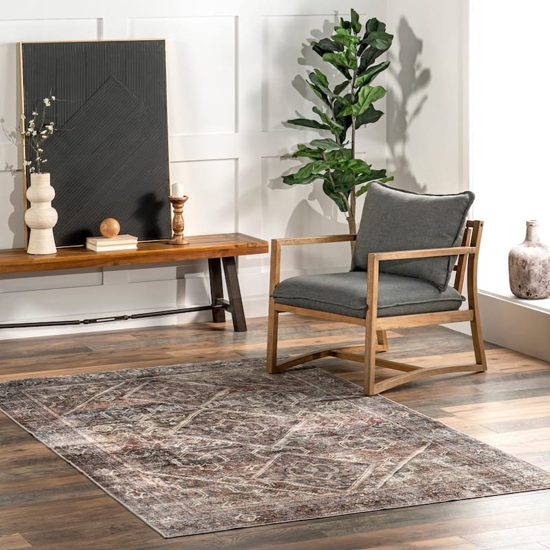 Nuloom Zofia SpinClean Vintage Persian Machine Washable Area Rug - 3' x 5' - Dark Red - Rectangle