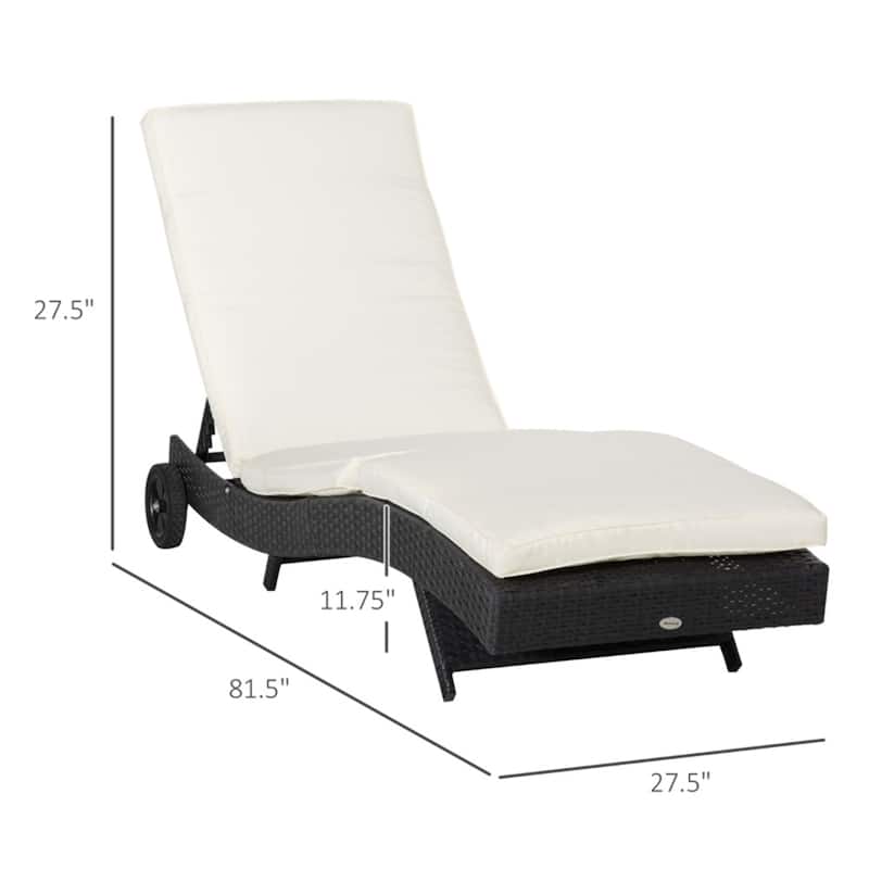 5-Position Hand-Woven PE Rattan Reclining Lounger Chair with Cushioned Seat and Steel Frame - 81.5" W x 27.5" D x 27.5" H