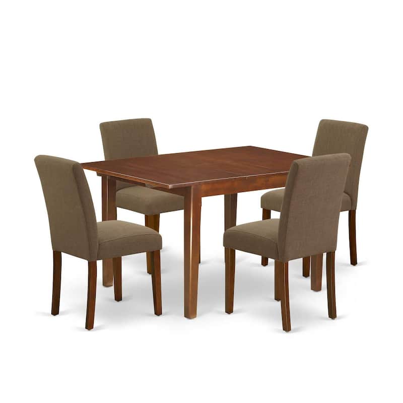 HomeStock 5-Pc Mahogany Finish Solid Wood Top-Rectangular Dining Room Set with Butterfly Leaf-Seats 4