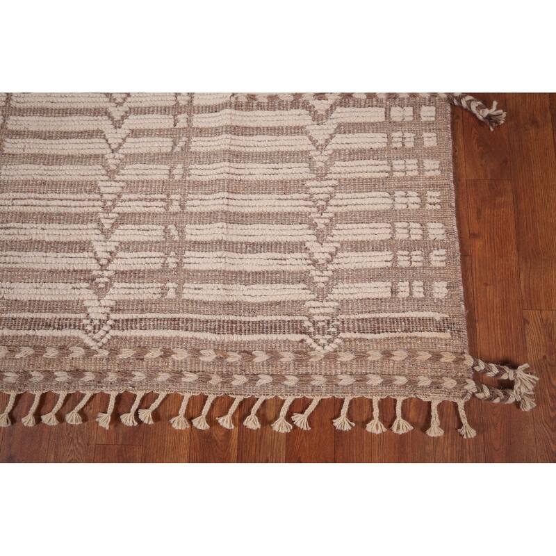 Striped Moroccan Modern Area Rug Hand-Knotted Wool Carpet - 6'0"x 10'0"