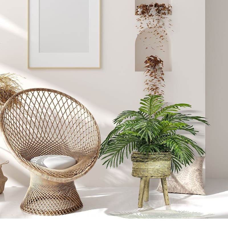 32-inch Artificial Palm in Tri-Color Basket Stand