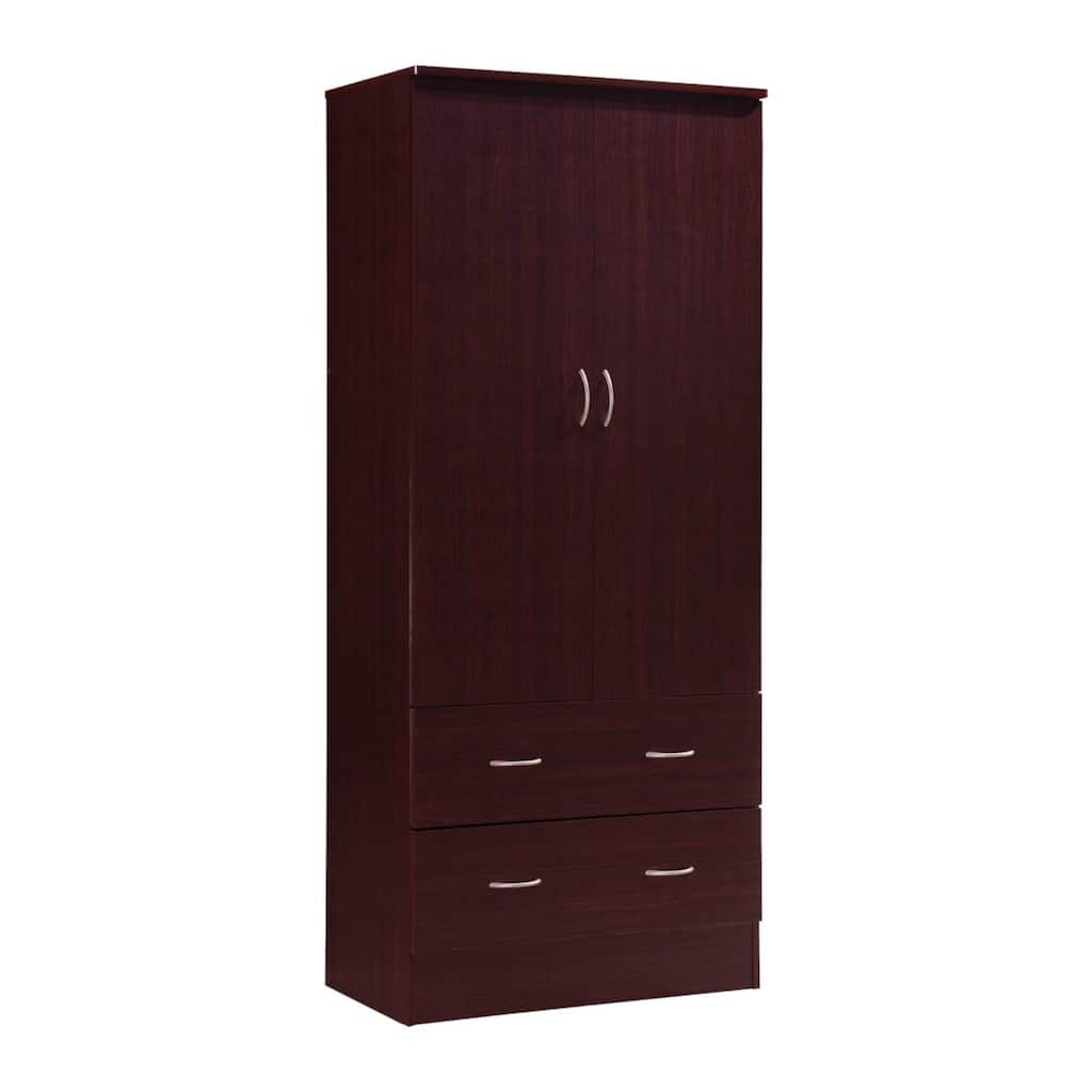 71.5" Mahogany Brown Armoire with Drawers and Clothing Rod
