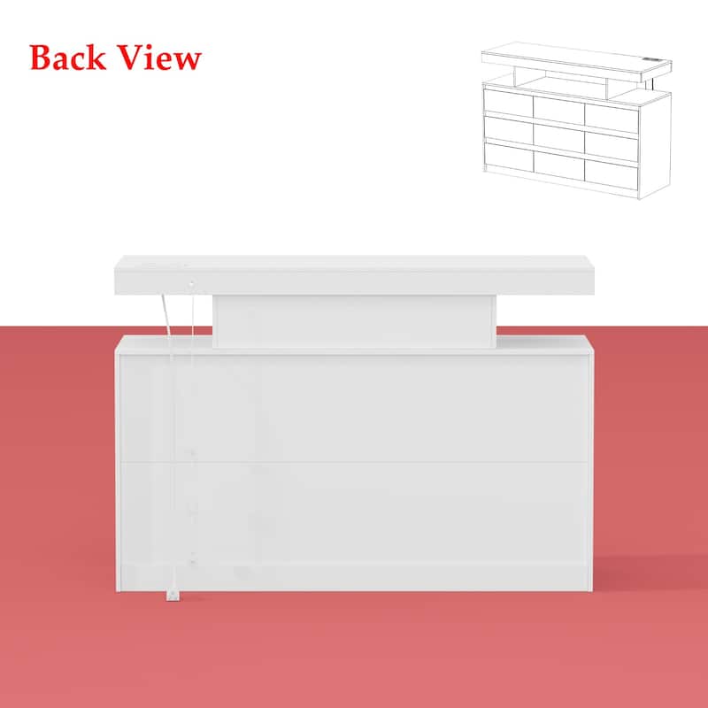 Modern 9-Drawer Dresser with RGB LED Lights and Built-in Power Strip - White Storage Chest