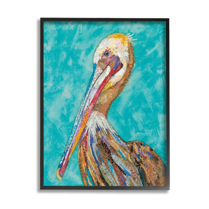 Stupell Bold Pelican Bird Varied Collage Pattern Stripes Framed Wall Art, Design by Lisa Morales - 24 x 30 - Black