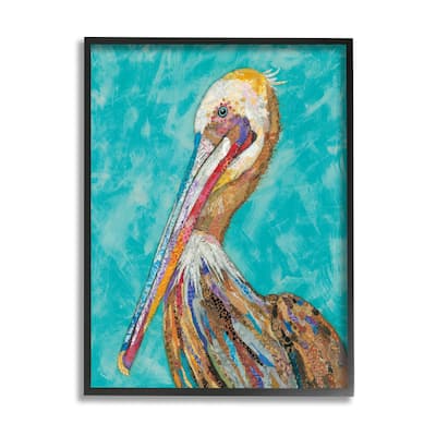 Stupell Bold Pelican Bird Varied Collage Pattern Stripes Framed Wall Art, Design by Lisa Morales