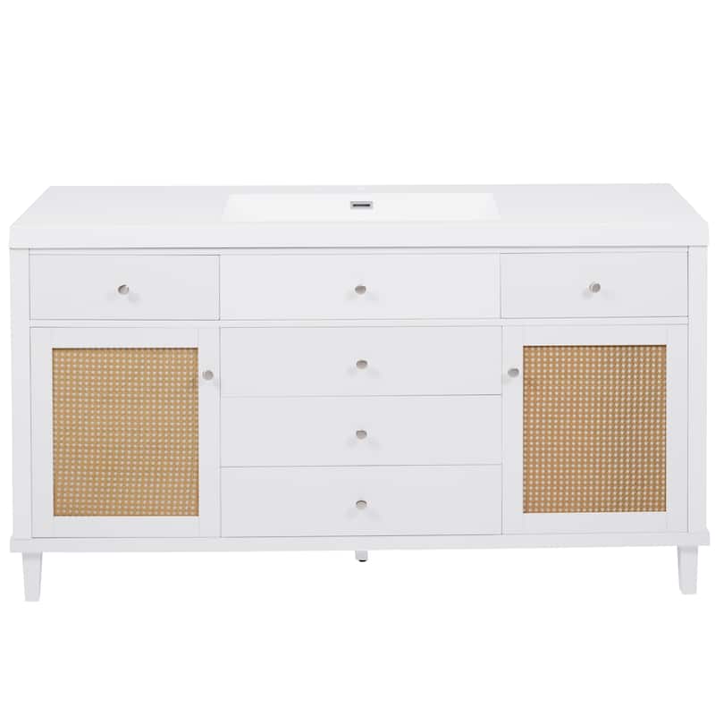 Christopher Knight Home - Emery 60" Bathroom Vanity with SMC Sink, Natural Finish for Modern Large Storage Cabinet - White