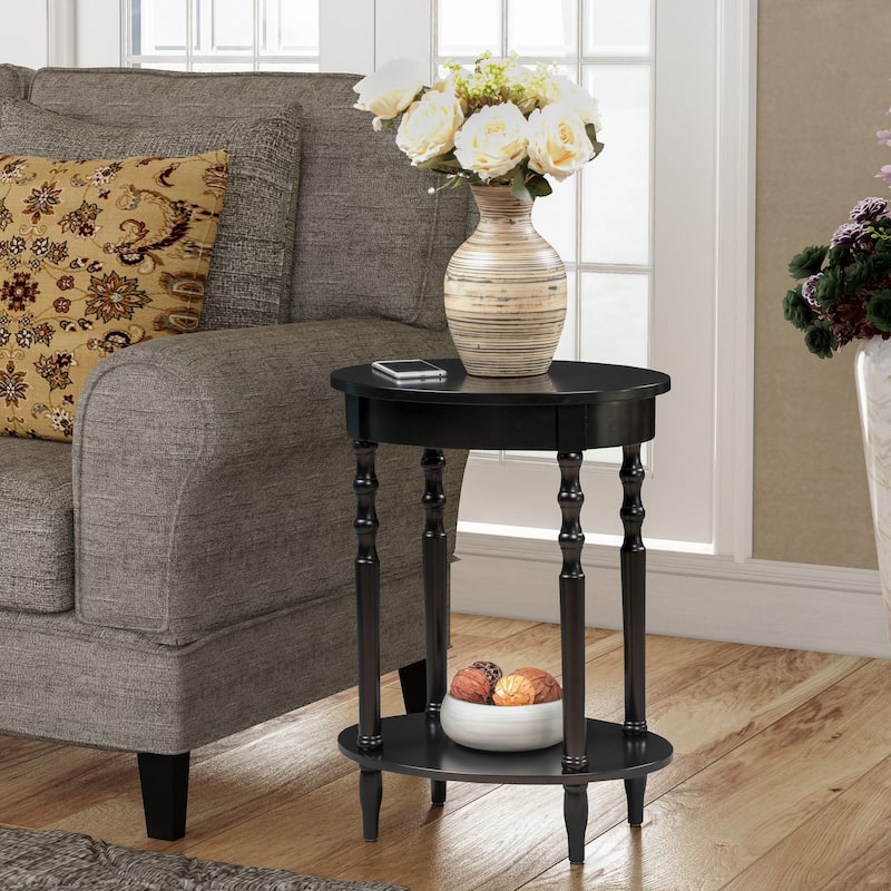 Oval End Table 20.5 Inch, Traditional Solid Wood Accent Table with Bottom Storage Shelf for Living Room or Office Use - 15.75