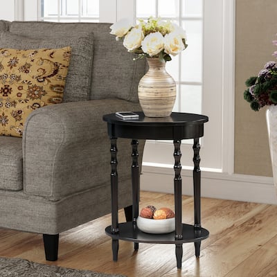 Oval End Table 20.5 Inch, Traditional Solid Wood Accent Table with Bottom Storage Shelf for Living Room or Office Use - 15.75