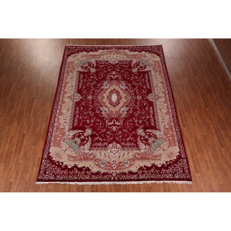 Victorian Style Red Kashan Turkish Rug Machine Made Bedroom Carpet - 9'8" x 13'1"