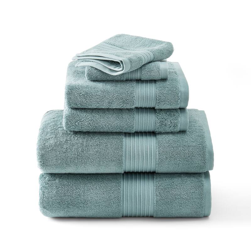 TOWN & COUNTRY EVERYDAY 6-Piece Assorted Solid Dobby Border Set, 2-Bath Towels, 2-Hand Towels, 2-Washcloths