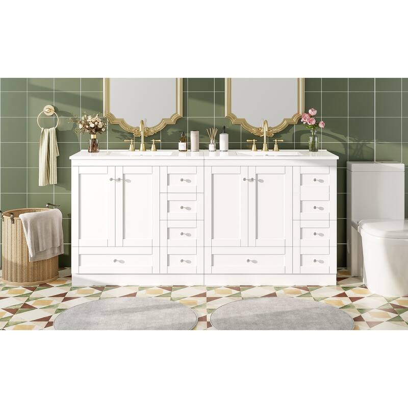 GDFStudio - Natura Shaker Style Double Ceramic Sink Freestanding Bathroom Vanity Set with Soft-close Drawers and Doors, Set of 2