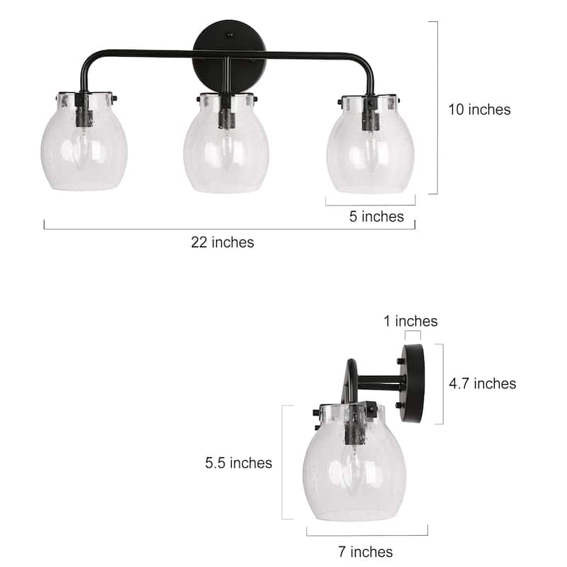 Olia Modern Farmhouse Bathroom Vanity Light Black Glass Wall Sconces