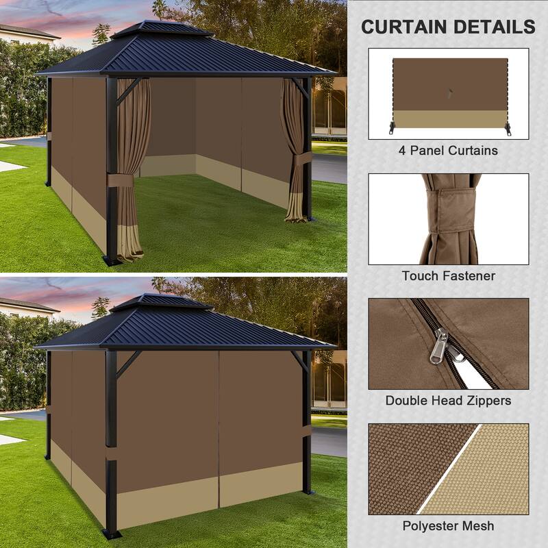 Aoodor Gazebo Curtain Replacement-Universal 4-Panel Sidewalls, Curtain Only