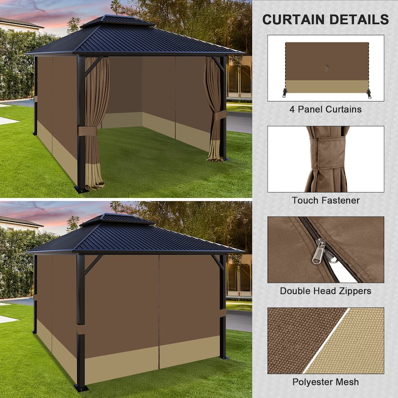 Aoodor Gazebo Curtain Replacement-Universal 4-Panel Sidewalls 10'x12', Curtain Only