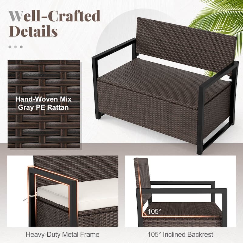 Costway Patio Storage Bench Wicker Loveseat with Built-in Storage & - See Details