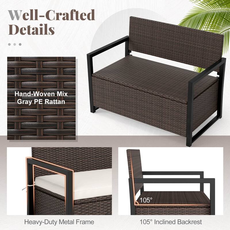 Wicker Outdoor Bench Rattan Deck Box Patio Loveseat