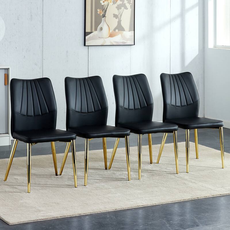4 Black Dining Chairs:A Medieval Modern Chair Made Of Pu Material With Soft Cushions,Equipped With Golden Metal Legs