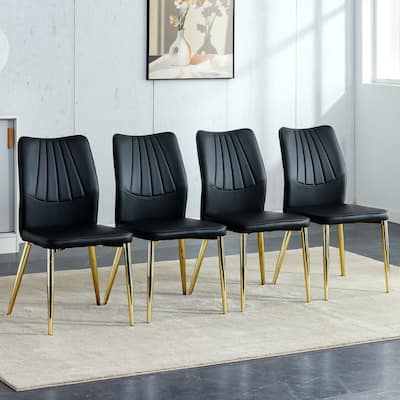 4 dining chairs A medieval chair made of PU material with soft cushions,equipped with golden metal legs Suitable for restaurants