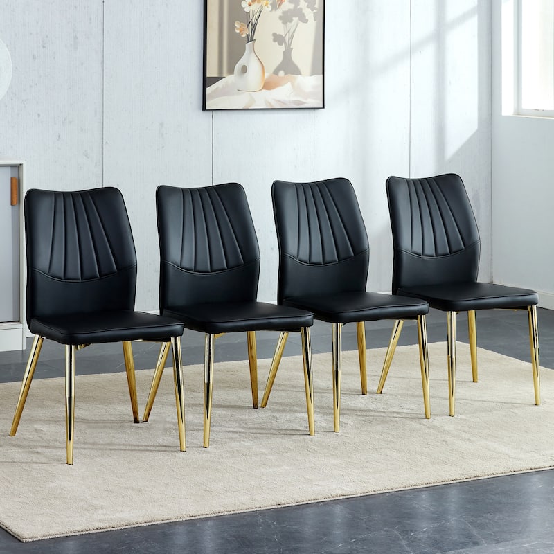 Set of 4 Medieval Modern PU Dining Chair,with soft cushion and metal legs(silver/golden) - Black+gold