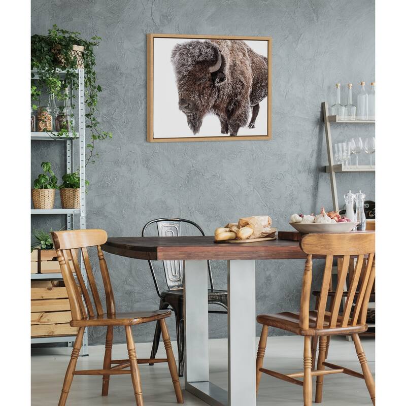 Kate and Laurel Sylvie Bison in Snow Framed Canvas by Amy Peterson Art Studio
