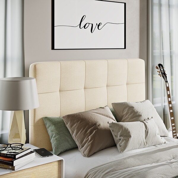 Grid Tufted Modern Upholstered Twin Headboard in Beige Bed Bath