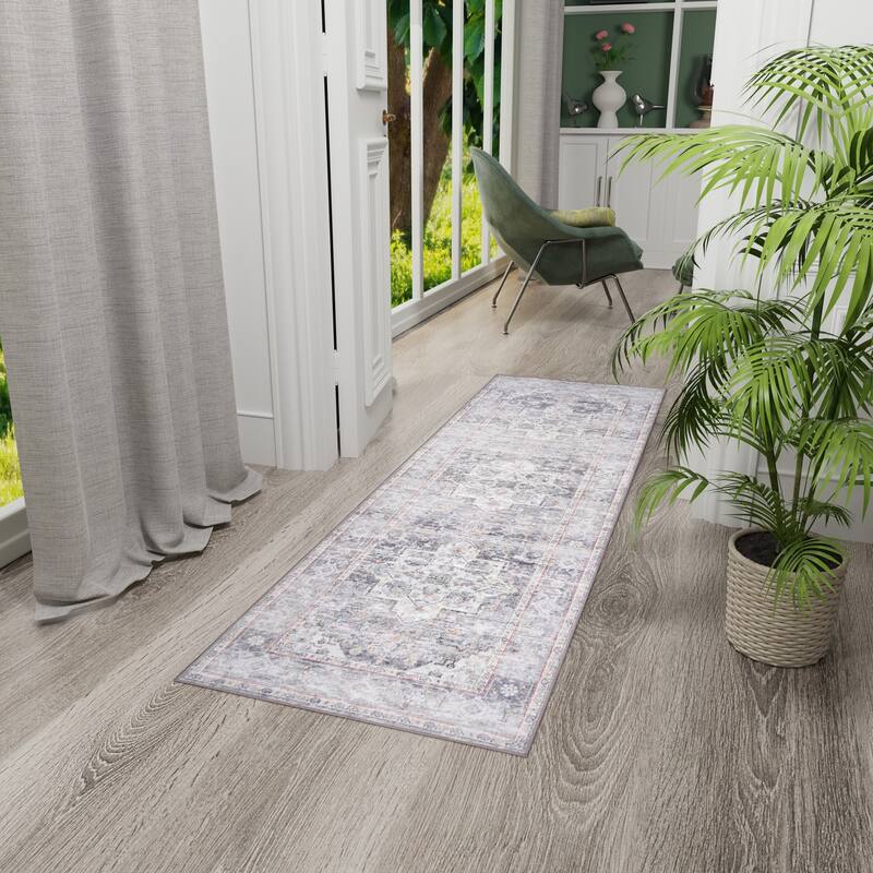 Licensed HGTV Everyday Chic Soft Flannel Zero Pile Printed Non-Slip Washable Indoor Area Rug - Zahra Grey - 2'2"x6'